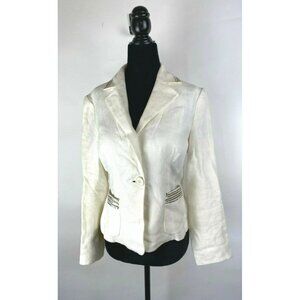 ETRO MILANO Cream Ivory Linen Silk Womens Tuxedo Blazer Jacket Sequins  Sz XS